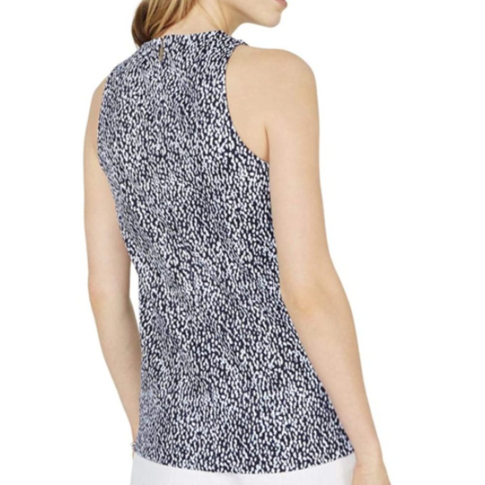 NWT Michael Kors Printed Zipper Back Top Blue - Picture 3 of 11